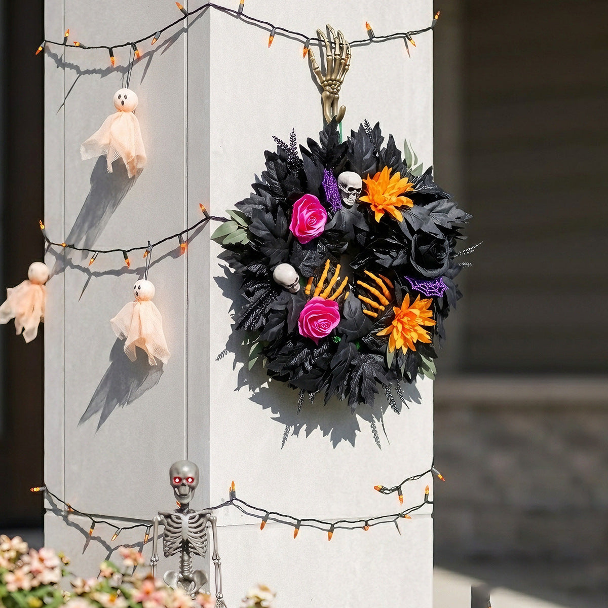 Schwarze Blätter Halloween Kranz, 50x50cm, realistisches Material, ideal für Hochzeiten, Events, Cafés und saisonale Dekoration
