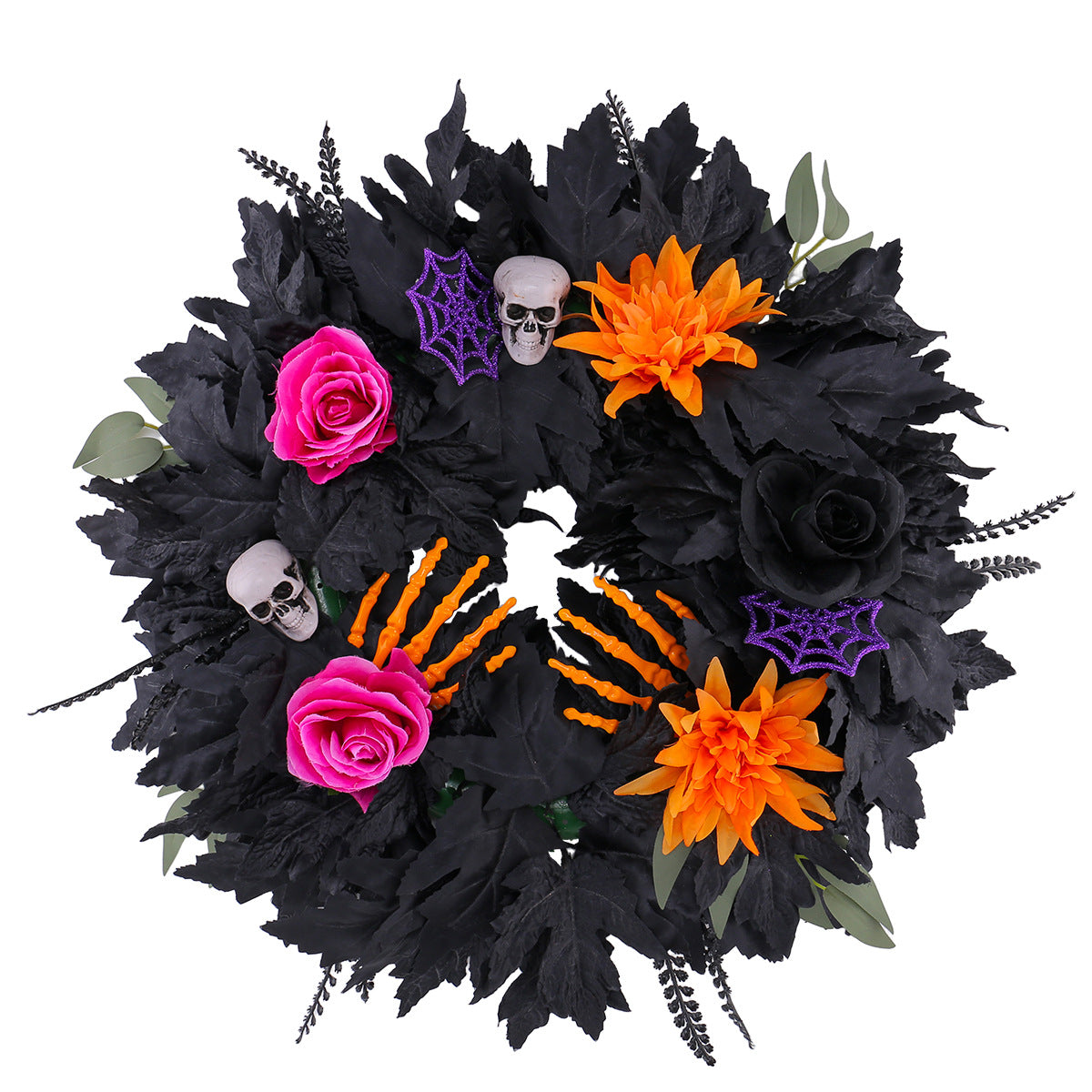 Schwarze Blätter Halloween Kranz, 50x50cm, realistisches Material, ideal für Hochzeiten, Events, Cafés und saisonale Dekoration