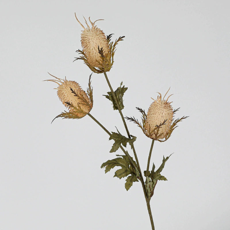 Künstliche Edeldistel 70 cm, 3 Blüten, täuschend echt, Kunstblume für Vase, Deko, Hochzeit, Floristik, langlebiger Distel-Zweig