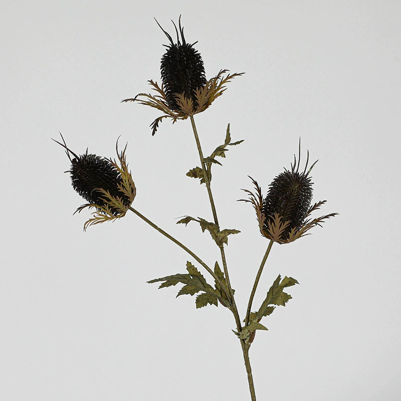 Künstliche Edeldistel 70 cm, 3 Blüten, täuschend echt, Kunstblume für Vase, Deko, Hochzeit, Floristik, langlebiger Distel-Zweig