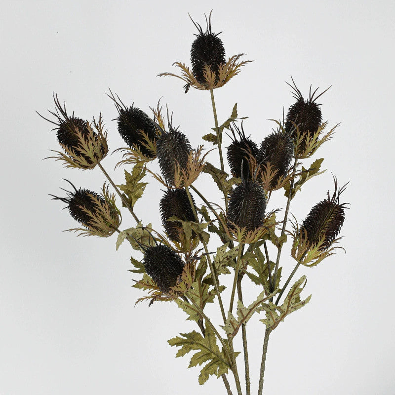Künstliche Edeldistel 70 cm, 3 Blüten, täuschend echt, Kunstblume für Vase, Deko, Hochzeit, Floristik, langlebiger Distel-Zweig