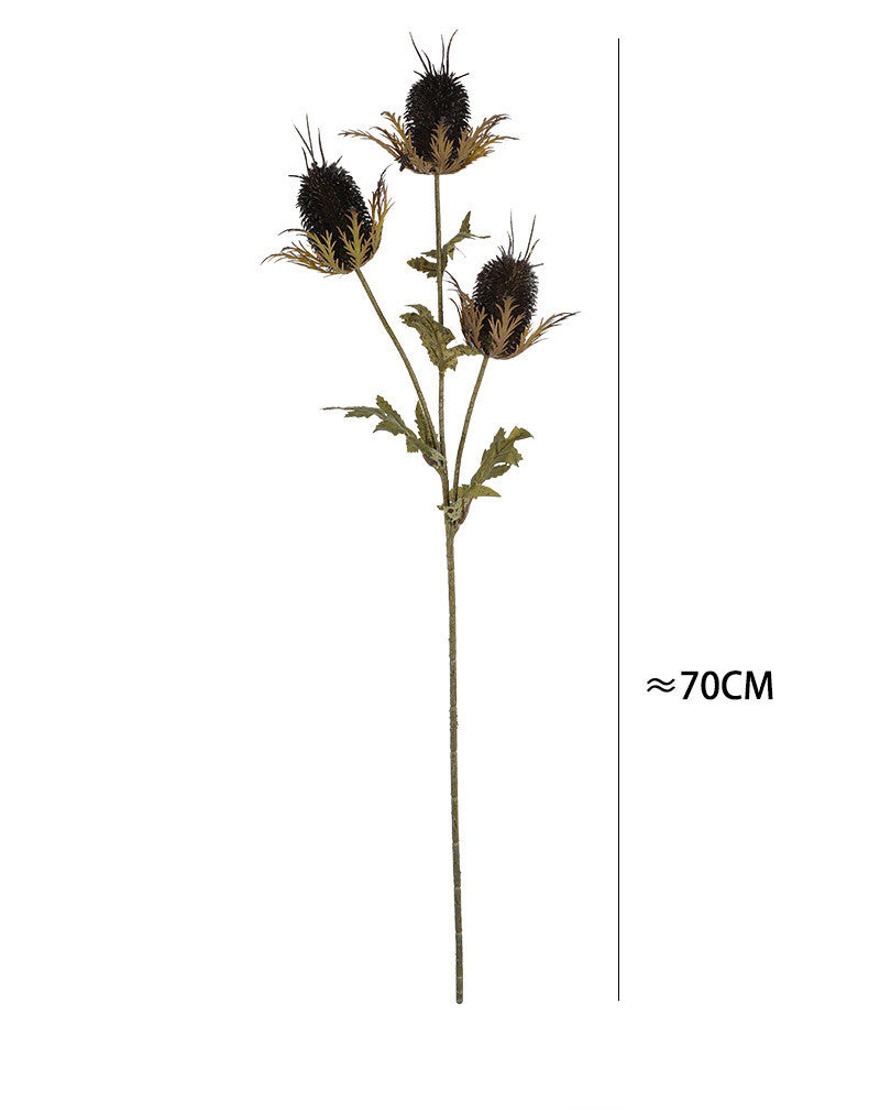 Künstliche Edeldistel 70 cm, 3 Blüten, täuschend echt, Kunstblume für Vase, Deko, Hochzeit, Floristik, langlebiger Distel-Zweig