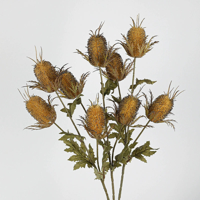 Künstliche Edeldistel 70 cm, 3 Blüten, täuschend echt, Kunstblume für Vase, Deko, Hochzeit, Floristik, langlebiger Distel-Zweig