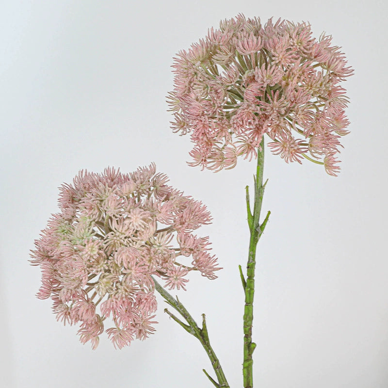 Künstliche Pusteblume 47 cm, Allium Kunstblume beflockt, täuschend echt für Vase, Dekoration, Hochzeit, Floristik | Zierlauch in Rosa & Weiß