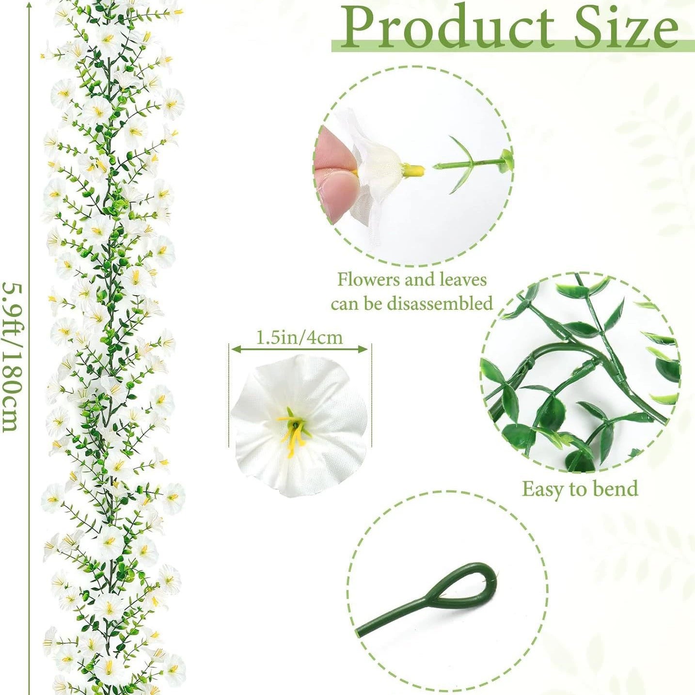 Künstliche Prunkwinden Ranke 2er-Set, 180cm Eukalyptus Girlande, Täuschend Echte Hängepflanze für Deko, Hochzeit, Gastronomie, Herbst