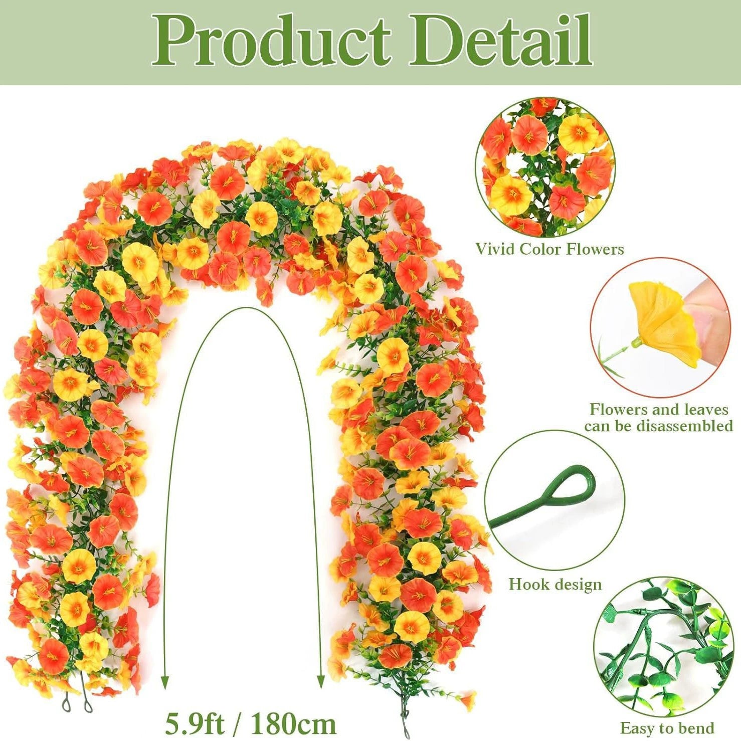 Künstliche Prunkwinden Ranke 2er-Set, 180cm Eukalyptus Girlande, Täuschend Echte Hängepflanze für Deko, Hochzeit, Gastronomie, Herbst