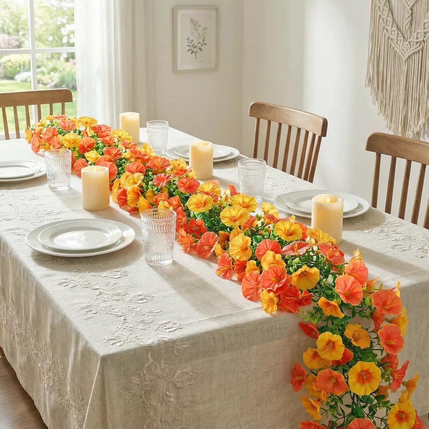 Künstliche Prunkwinden Ranke 2er-Set, 180cm Eukalyptus Girlande, Täuschend Echte Hängepflanze für Deko, Hochzeit, Gastronomie, Herbst
