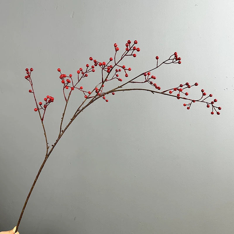 Künstlicher Beerenzweig 115 cm, Täuschend Echter Dekozweig mit Herbstbeeren, Lange Kunstblume für Hohe Vasen, Hochzeit, Floristik & Raumdeko