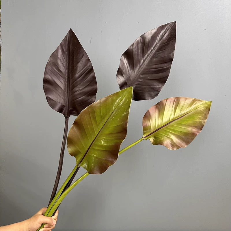Strelitzienblatt künstlich, 74 cm PU Real-Touch Deko-Blatt, Großes Kunstblatt für Bodenvase, Gestecke & Hochzeit, Braun-Töne