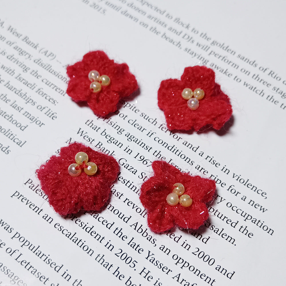 5er Set Gestrickte Gänseblümchen 3cm, Wollblumen Applikationen in warmen Farbtönen, Handarbeit Deko zum Basteln, für DIY Haarschmuck, Geschenkverpackung, Hochzeit