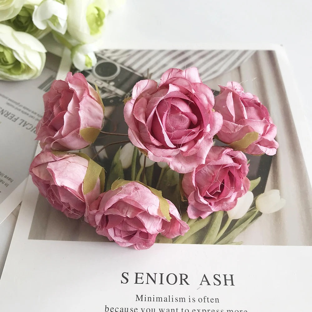 Künstliche Rose Vintage, 12 cm Rosenkopf täuschend echt, ideal für DIY-Projekte, Hochzeitsdeko, Gestecke und Geschenkverpackung