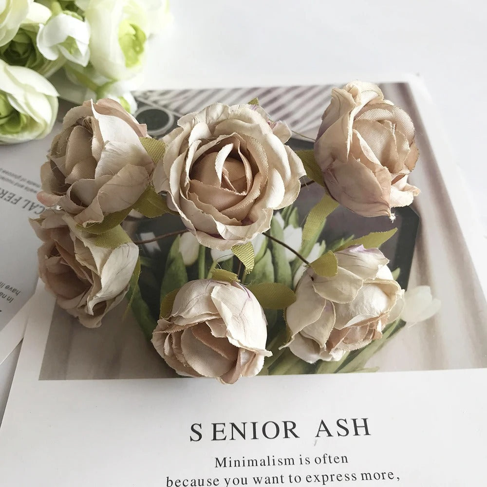 Künstliche Rose Vintage, 12 cm Rosenkopf täuschend echt, ideal für DIY-Projekte, Hochzeitsdeko, Gestecke und Geschenkverpackung