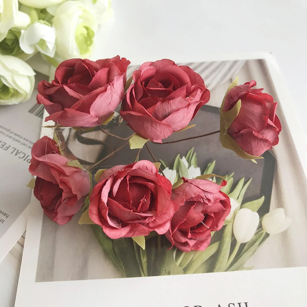 Künstliche Rose Vintage, 12 cm Rosenkopf täuschend echt, ideal für DIY-Projekte, Hochzeitsdeko, Gestecke und Geschenkverpackung