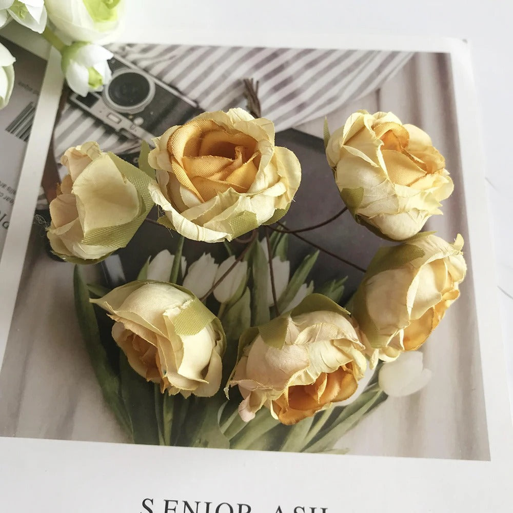Künstliche Rose Vintage, 12 cm Rosenkopf täuschend echt, ideal für DIY-Projekte, Hochzeitsdeko, Gestecke und Geschenkverpackung