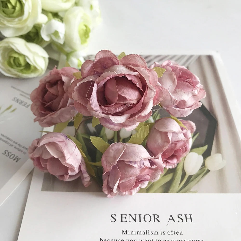 Künstliche Rose Vintage, 12 cm Rosenkopf täuschend echt, ideal für DIY-Projekte, Hochzeitsdeko, Gestecke und Geschenkverpackung