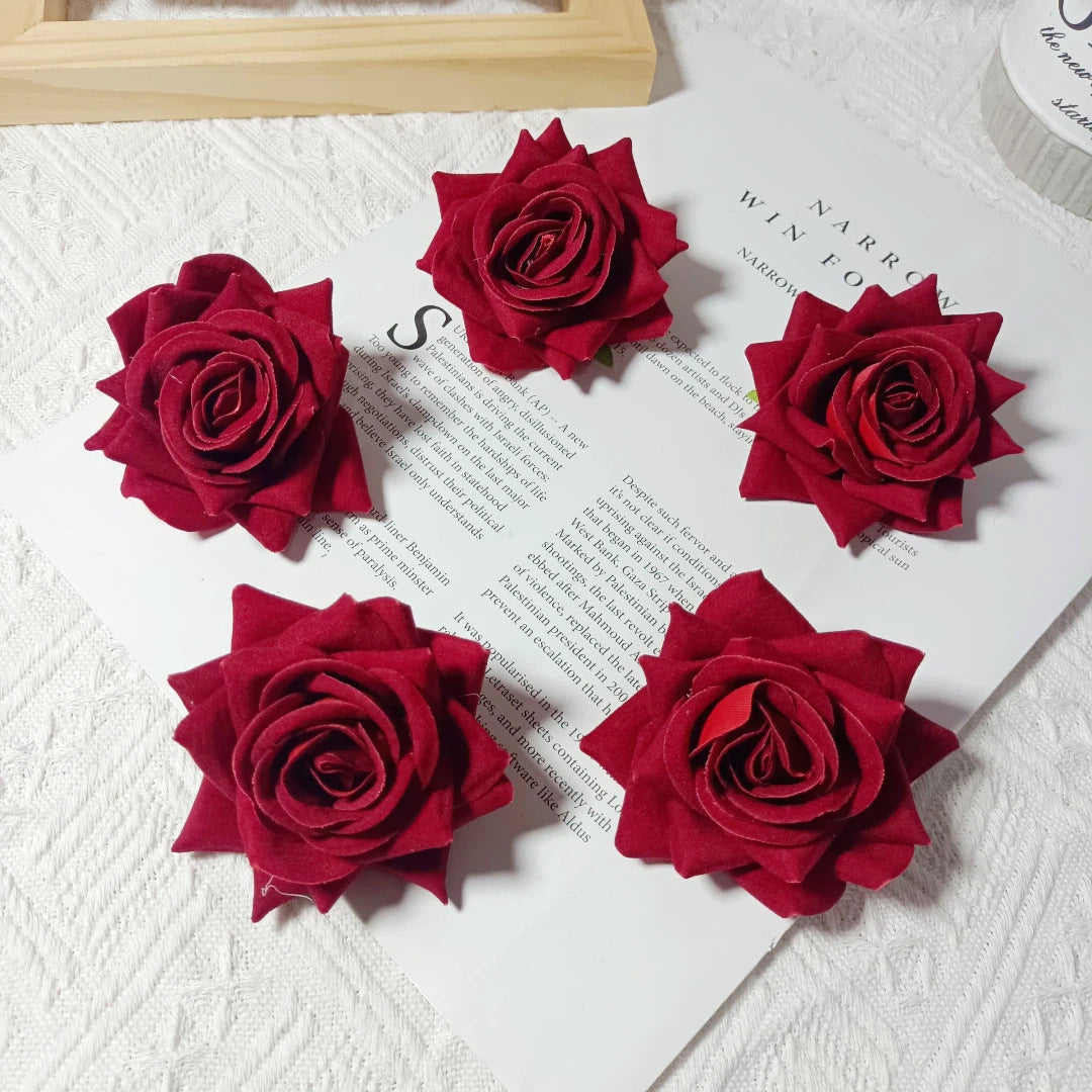 Große Kunstblumen-Rose aus Samt, 8x8x5 cm, realistisch, ideal für Hochzeiten, DIY-Geschenke, Dekoration