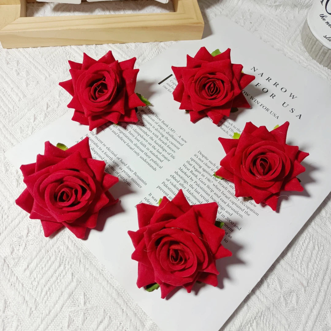 Große Kunstblumen-Rose aus Samt, 8x8x5 cm, realistisch, ideal für Hochzeiten, DIY-Geschenke, Dekoration