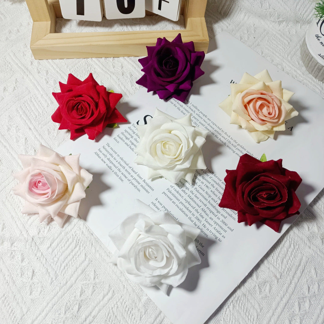 Große Kunstblumen-Rose aus Samt, 8x8x5 cm, realistisch, ideal für Hochzeiten, DIY-Geschenke, Dekoration