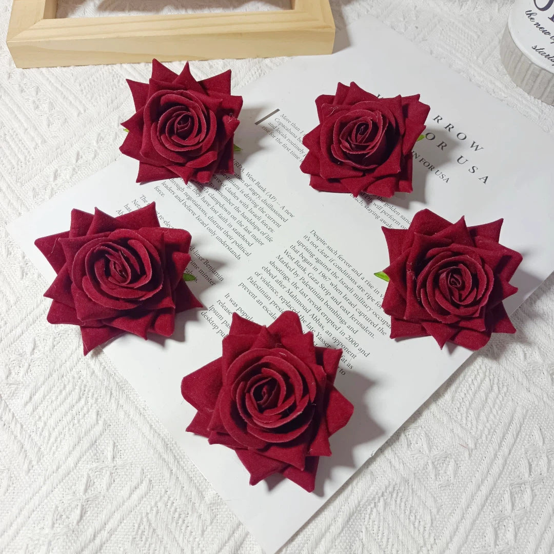 Große Kunstblumen-Rose aus Samt, 8x8x5 cm, realistisch, ideal für Hochzeiten, DIY-Geschenke, Dekoration