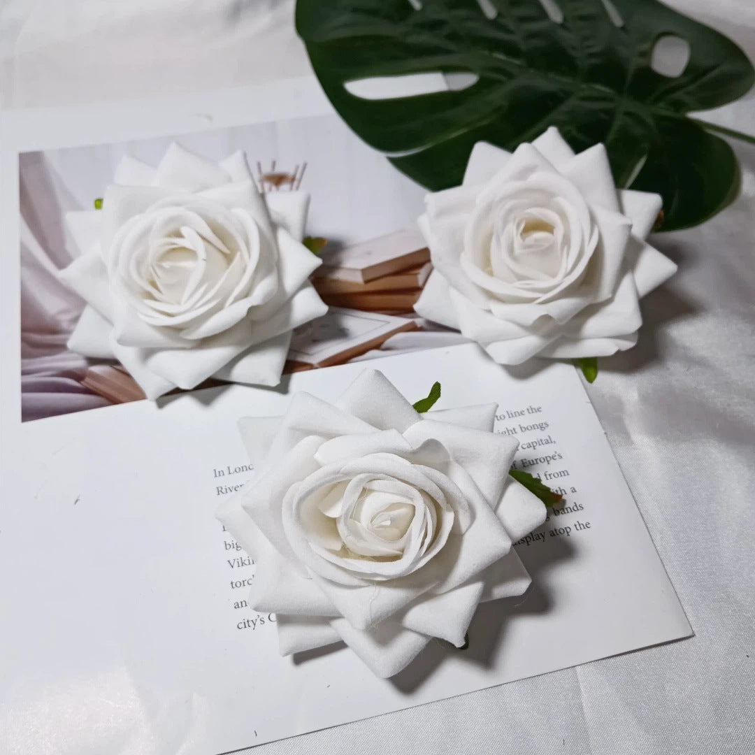 Samt-Rosenkopf 8 cm, realistischer Blütenkopf für DIY & Bastelprojekte, Kunstblume für Hochzeit, Gestecke, Dekoration