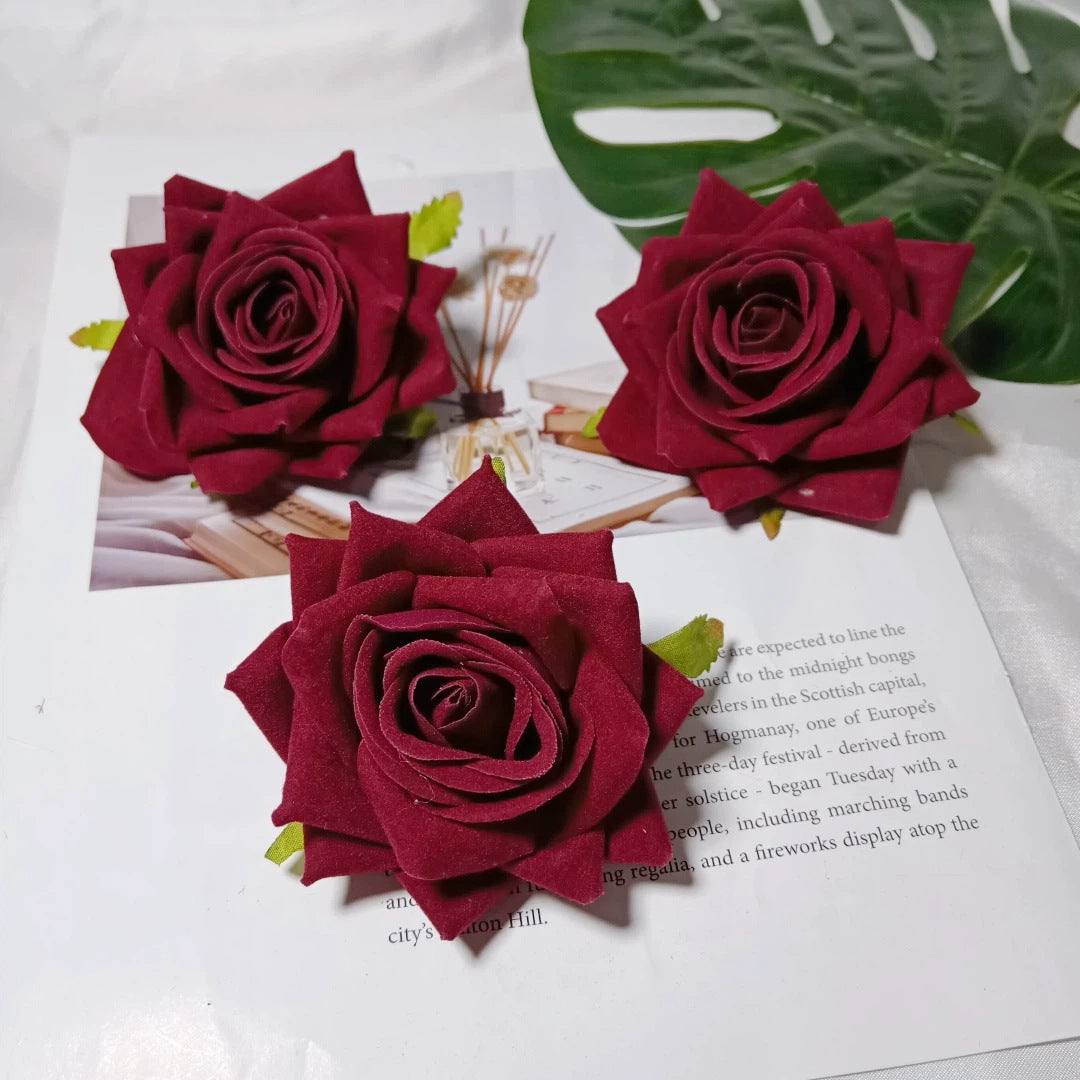 Samt-Rosenkopf 8 cm, realistischer Blütenkopf für DIY & Bastelprojekte, Kunstblume für Hochzeit, Gestecke, Dekoration