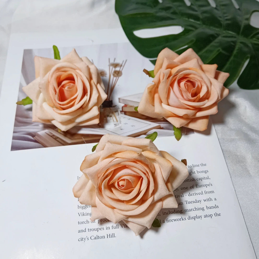 Samt-Rosenkopf 8 cm, realistischer Blütenkopf für DIY & Bastelprojekte, Kunstblume für Hochzeit, Gestecke, Dekoration