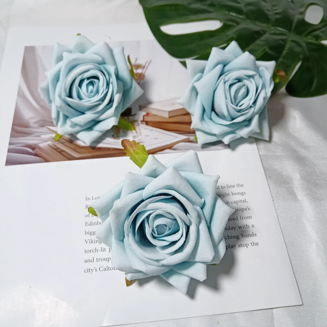 Samt-Rosenkopf 8 cm, realistischer Blütenkopf für DIY & Bastelprojekte, Kunstblume für Hochzeit, Gestecke, Dekoration