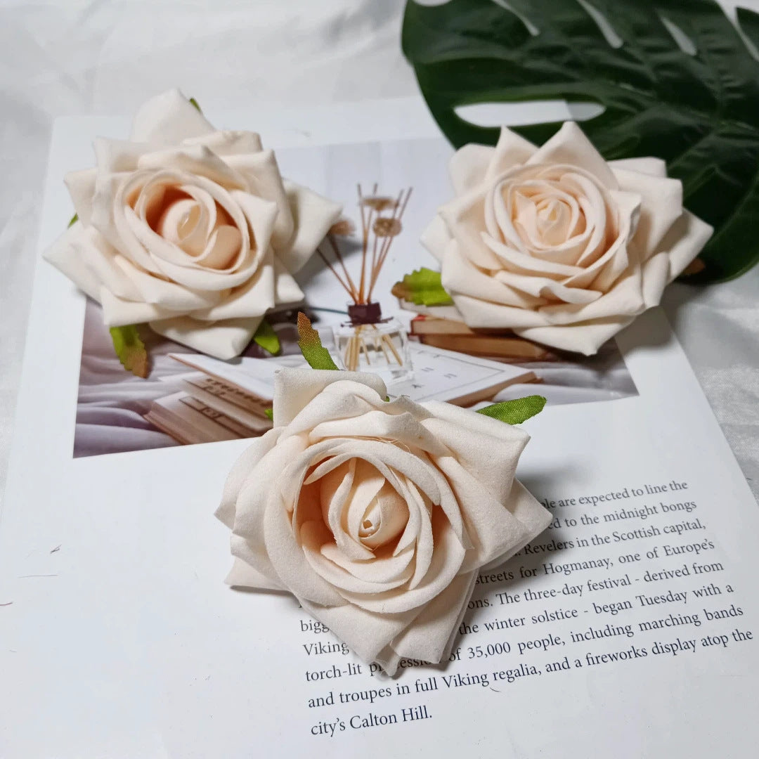 Samt-Rosenkopf 8 cm, realistischer Blütenkopf für DIY & Bastelprojekte, Kunstblume für Hochzeit, Gestecke, Dekoration