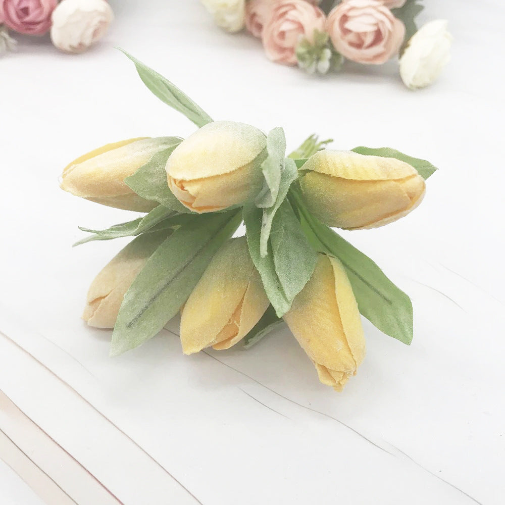 Kleiner Tulpenstrauß künstlich (6 Stk, 14,5cm), Naturgetreue Tulpen mit realistischer Haptik für Tischdeko, Hochzeit, Gestecke & DIY