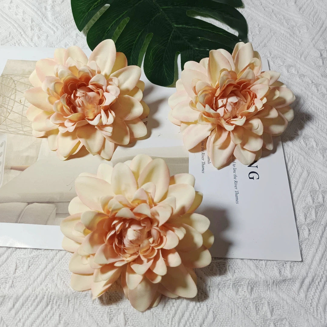 Dahlienköpfe 3er Set, 10 cm Kunstblumen-Köpfe, Täuschend Echt für DIY, Hochzeit, Floristik & Gestecke, Seidenblumen zum Basteln