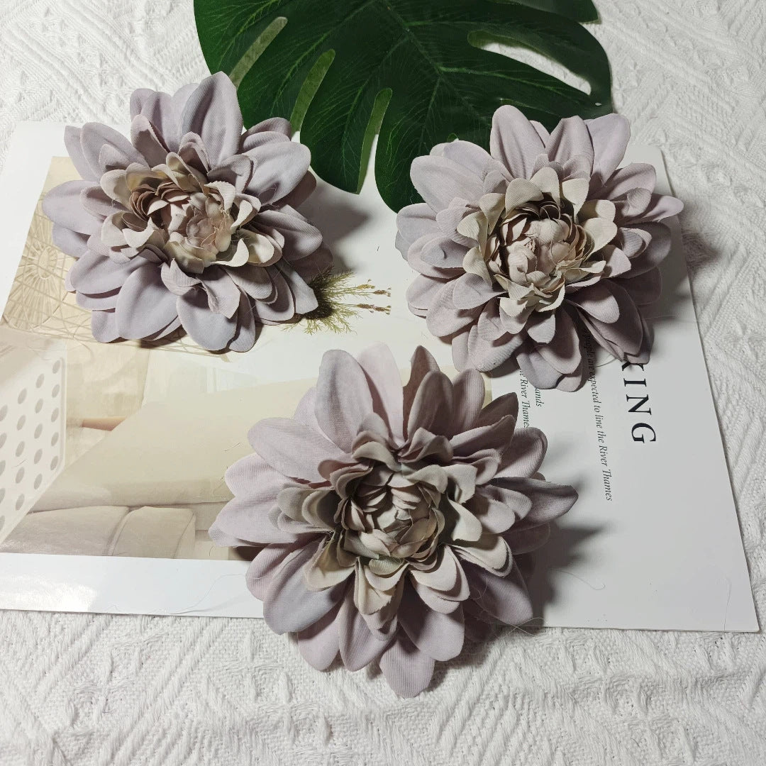 Dahlienköpfe 3er Set, 10 cm Kunstblumen-Köpfe, Täuschend Echt für DIY, Hochzeit, Floristik & Gestecke, Seidenblumen zum Basteln