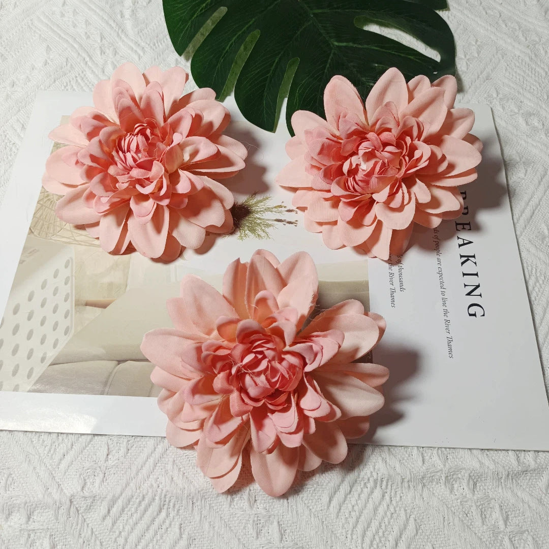 Dahlienköpfe 3er Set, 10 cm Kunstblumen-Köpfe, Täuschend Echt für DIY, Hochzeit, Floristik & Gestecke, Seidenblumen zum Basteln