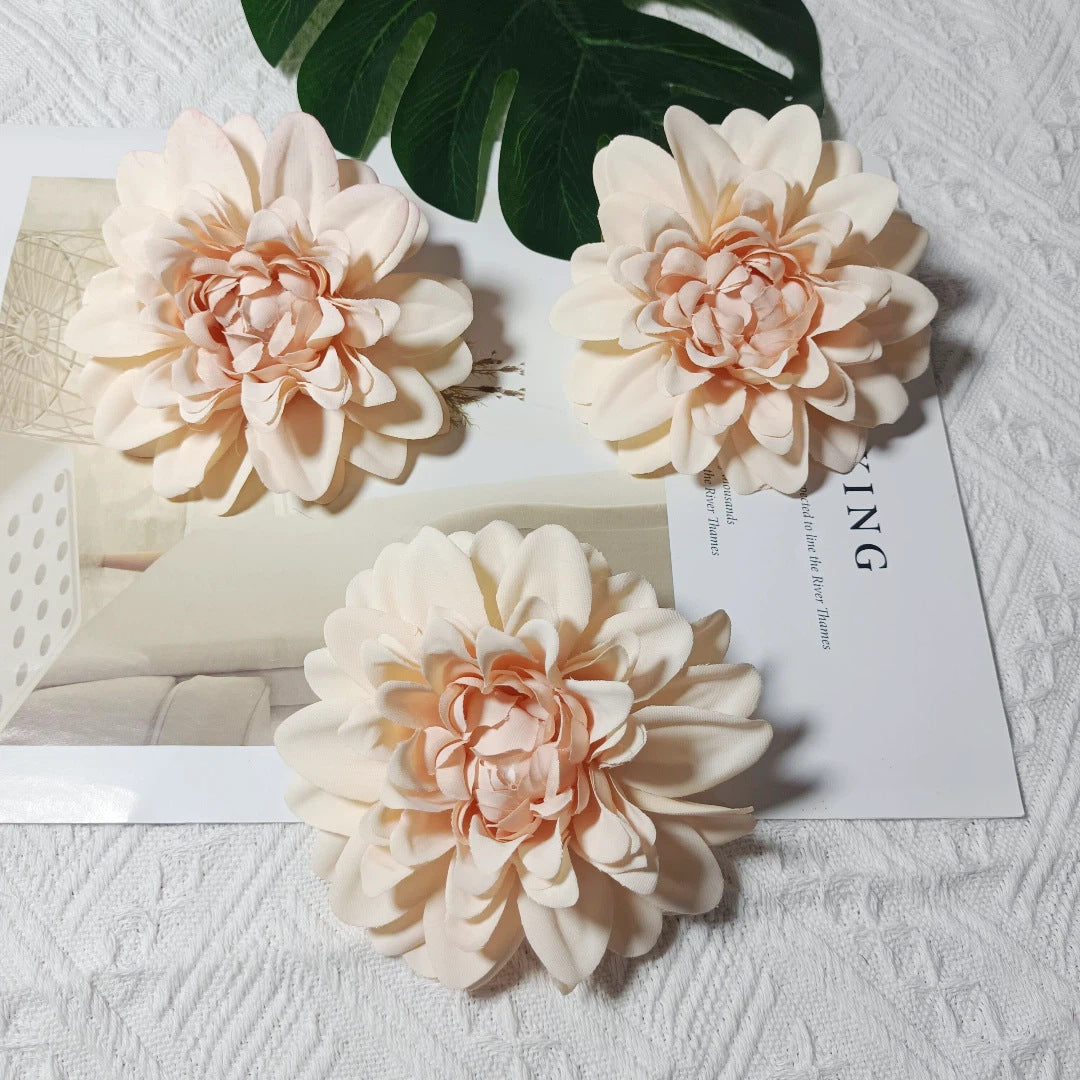 Dahlienköpfe 3er Set, 10 cm Kunstblumen-Köpfe, Täuschend Echt für DIY, Hochzeit, Floristik & Gestecke, Seidenblumen zum Basteln