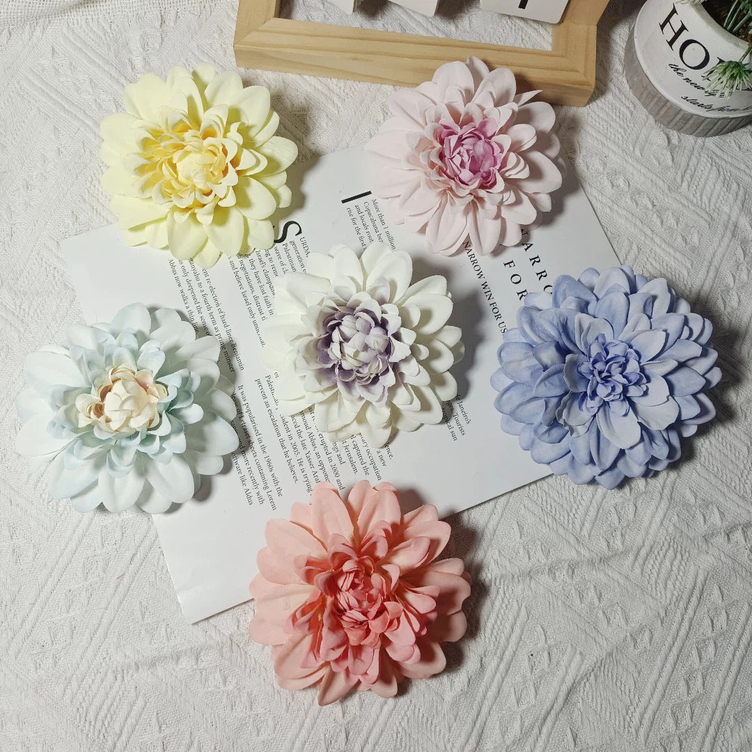 Dahlienköpfe 3er Set, 10 cm Kunstblumen-Köpfe, Täuschend Echt für DIY, Hochzeit, Floristik & Gestecke, Seidenblumen zum Basteln