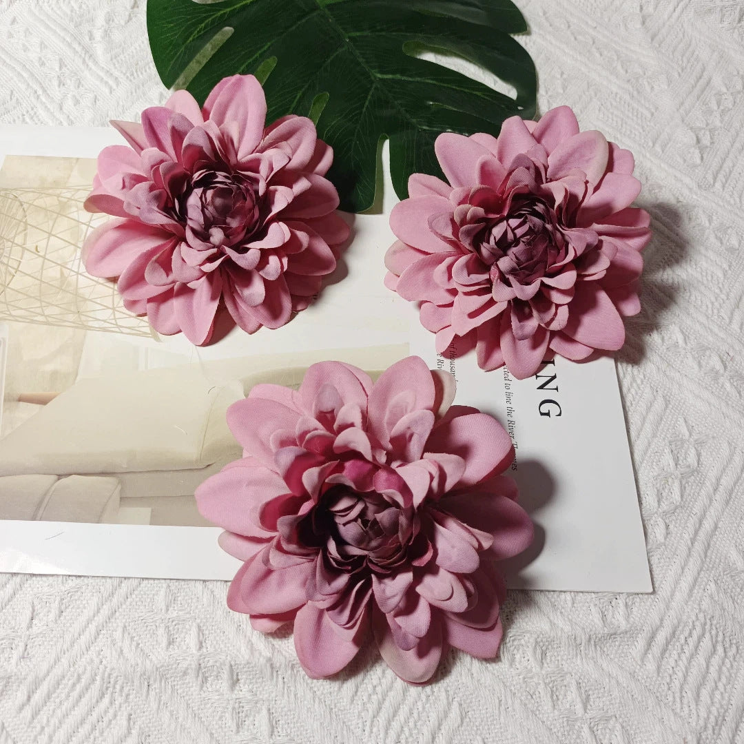 Dahlienköpfe 3er Set, 10 cm Kunstblumen-Köpfe, Täuschend Echt für DIY, Hochzeit, Floristik & Gestecke, Seidenblumen zum Basteln