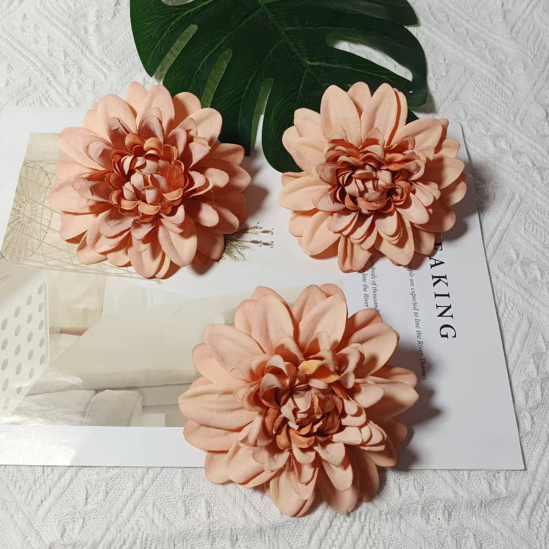Dahlienköpfe 3er Set, 10 cm Kunstblumen-Köpfe, Täuschend Echt für DIY, Hochzeit, Floristik & Gestecke, Seidenblumen zum Basteln