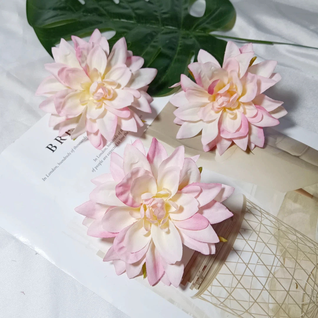 Dahlienköpfe Künstlich 3er Set, 10 cm Realistische Seidenblumen, Blüten für DIY Gestecke, Hochzeit, Kranz & Dekoration, Hochwertige Kunstblumen