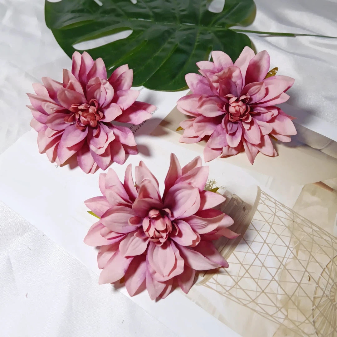 Dahlienköpfe Künstlich 3er Set, 10 cm Realistische Seidenblumen, Blüten für DIY Gestecke, Hochzeit, Kranz & Dekoration, Hochwertige Kunstblumen