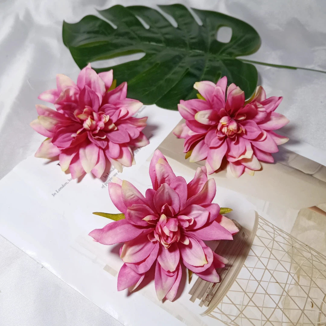 Dahlienköpfe Künstlich 3er Set, 10 cm Realistische Seidenblumen, Blüten für DIY Gestecke, Hochzeit, Kranz & Dekoration, Hochwertige Kunstblumen