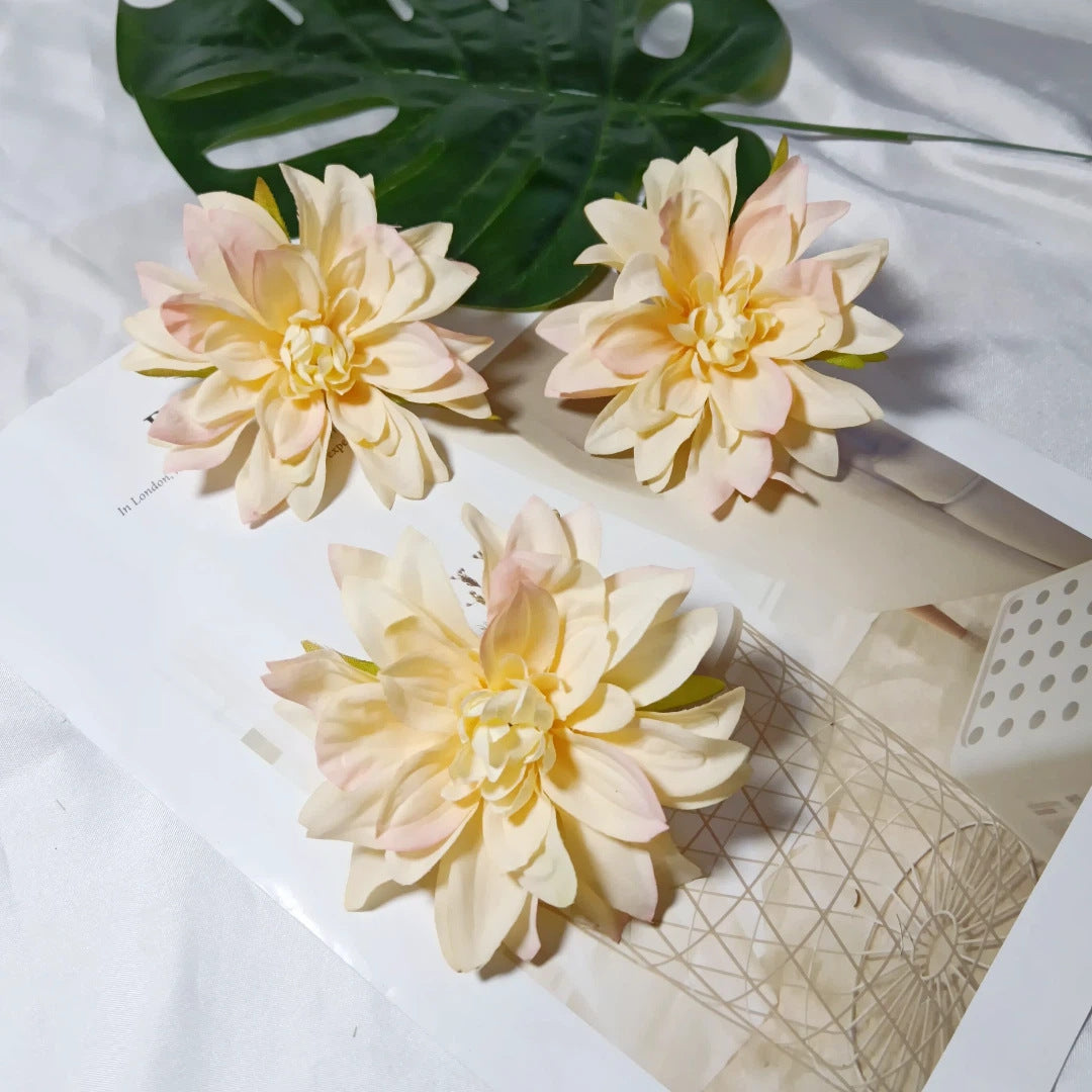 Dahlienköpfe Künstlich 3er Set, 10 cm Realistische Seidenblumen, Blüten für DIY Gestecke, Hochzeit, Kranz & Dekoration, Hochwertige Kunstblumen