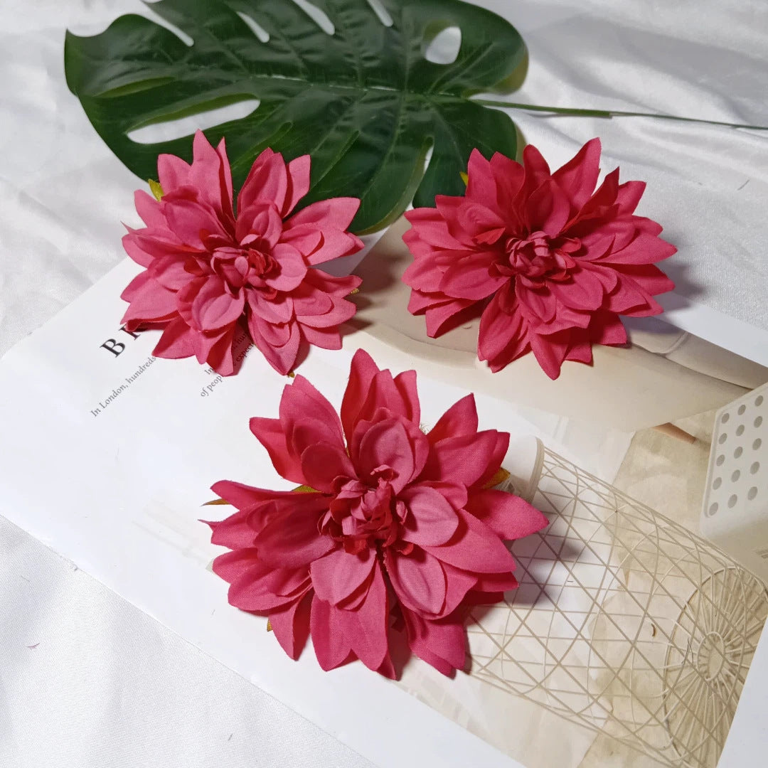 Dahlienköpfe Künstlich 3er Set, 10 cm Realistische Seidenblumen, Blüten für DIY Gestecke, Hochzeit, Kranz & Dekoration, Hochwertige Kunstblumen