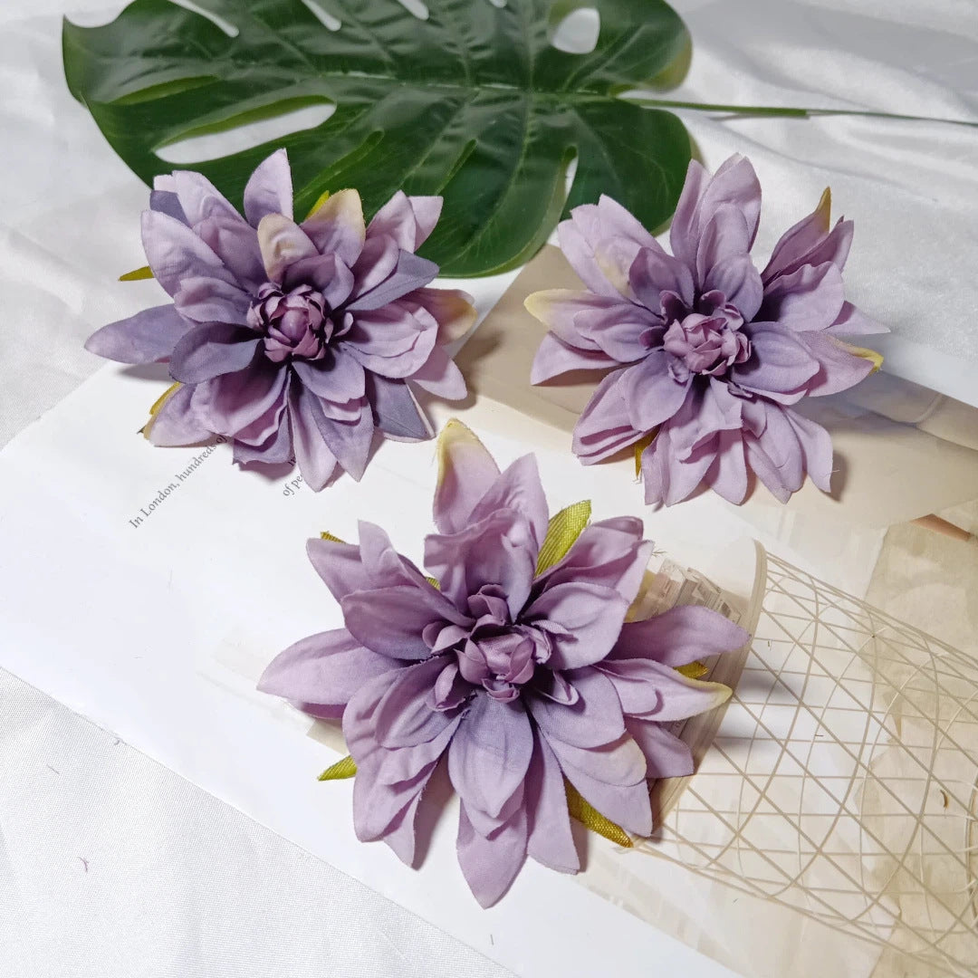 Dahlienköpfe Künstlich 3er Set, 10 cm Realistische Seidenblumen, Blüten für DIY Gestecke, Hochzeit, Kranz & Dekoration, Hochwertige Kunstblumen