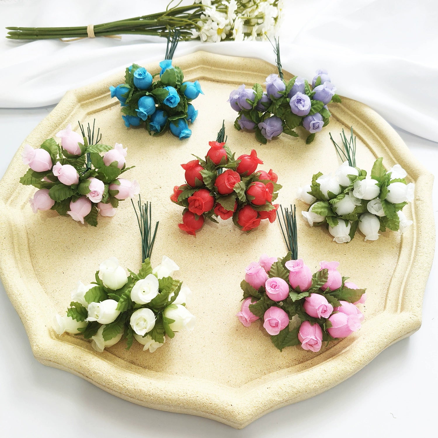 Mini Granatapfelblüten im 12er-Bund, Kunstblumen Strauss mit 2 cm Blüten, Detailgetreu & Langlebig für DIY-Projekte, Hochzeit & Gestecke