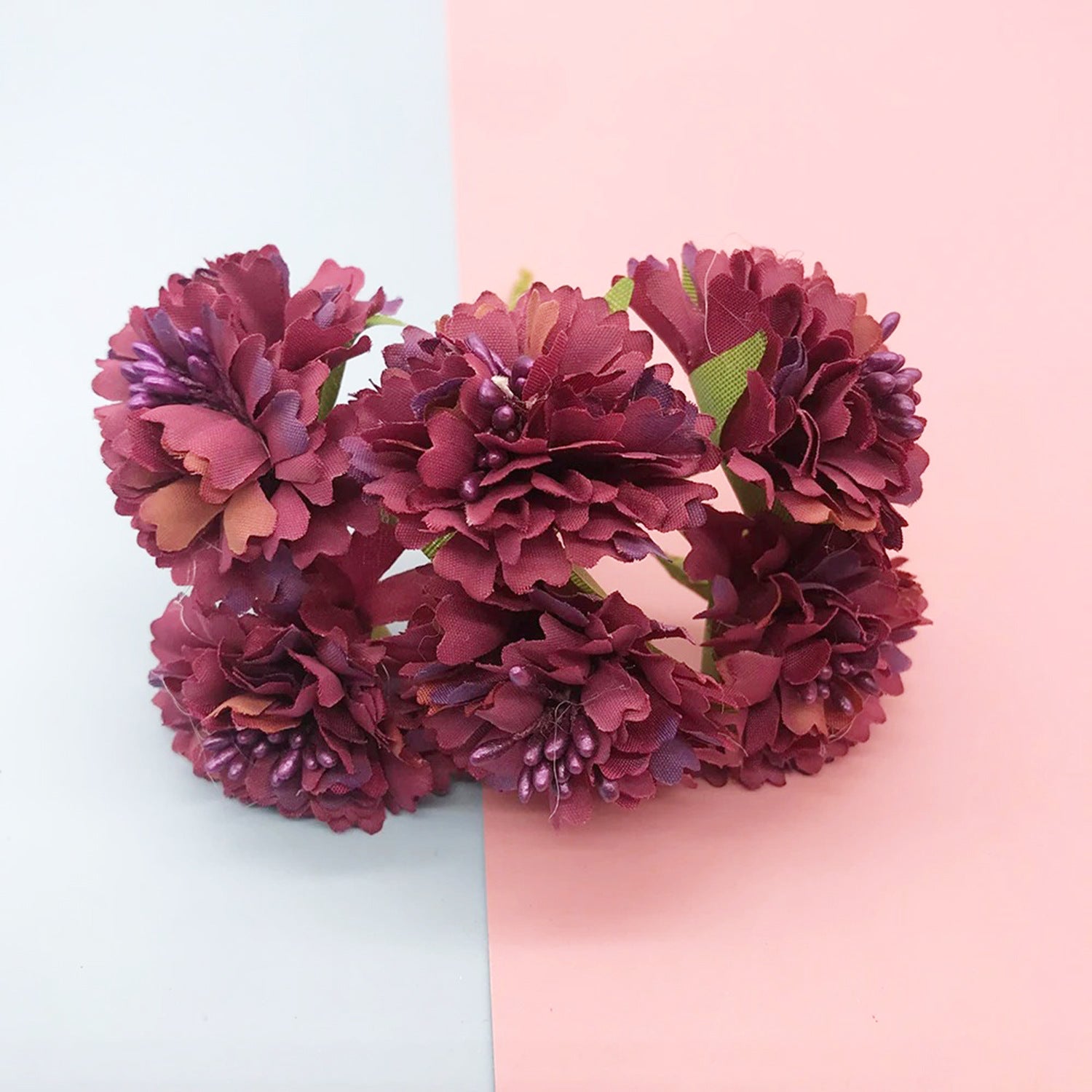 Kleine Kunstblumen Nelken & Pfingstrosen, 6 Stk. pro Bund, 10 cm, Täuschend Echte Seidenblumen für DIY, Hochzeit, Ansteckblumen & Deko
