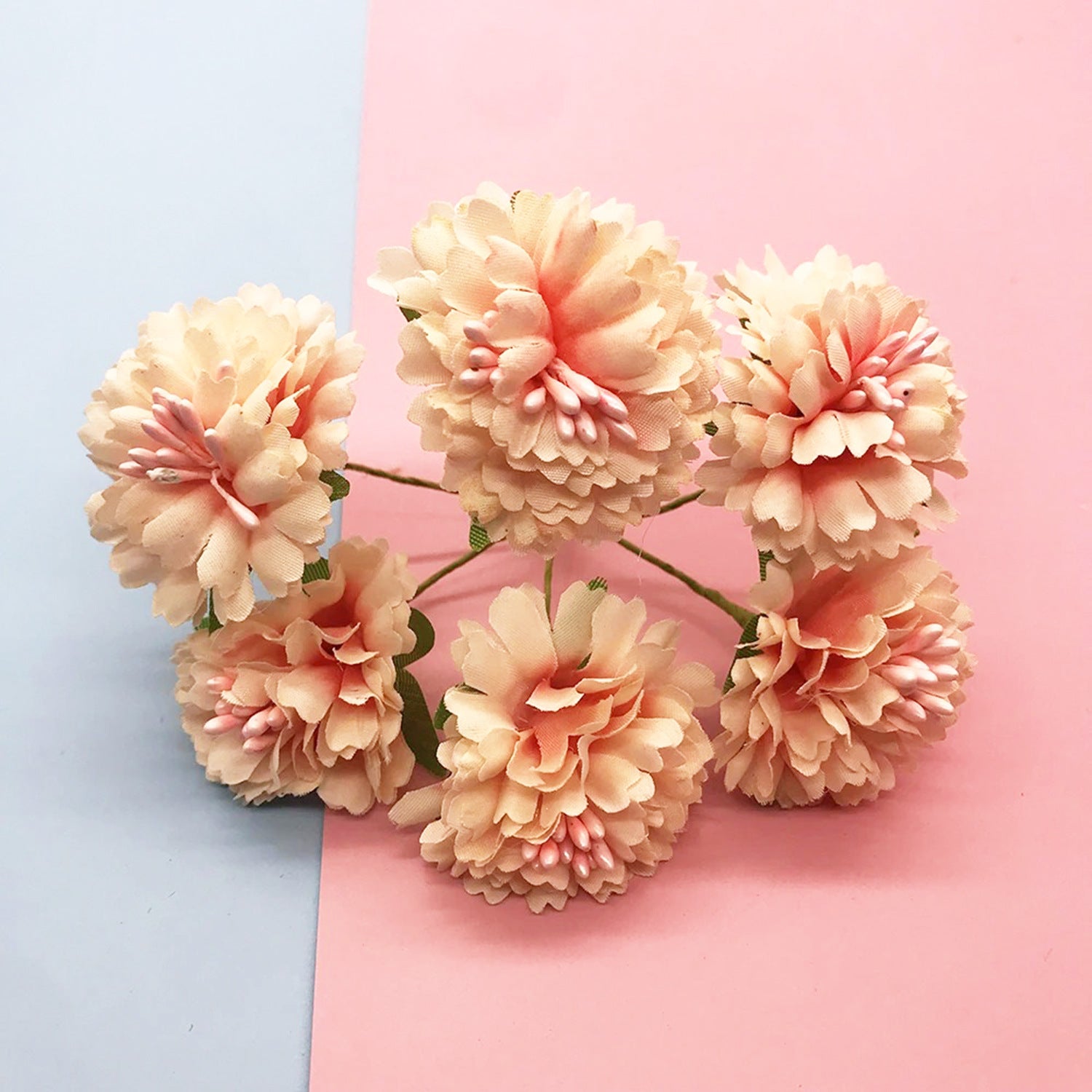 Kleine Kunstblumen Nelken & Pfingstrosen, 6 Stk. pro Bund, 10 cm, Täuschend Echte Seidenblumen für DIY, Hochzeit, Ansteckblumen & Deko