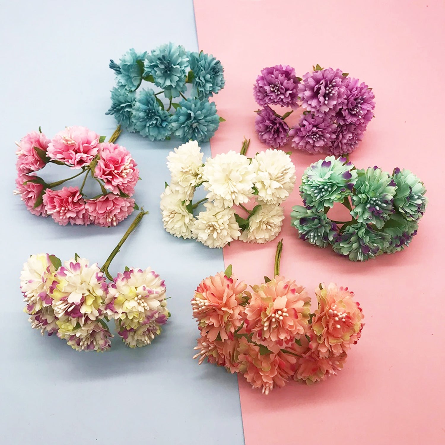 Kleine Kunstblumen Nelken & Pfingstrosen, 6 Stk. pro Bund, 10 cm, Täuschend Echte Seidenblumen für DIY, Hochzeit, Ansteckblumen & Deko