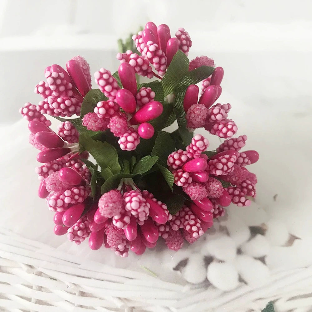 Künstliche Beeren-Picks, 12er-Bund, 9 cm Deko-Zweige mit Blättern, realistisch, für DIY-Kränze, Gestecke, Hochzeitsdeko & Bastelprojekte