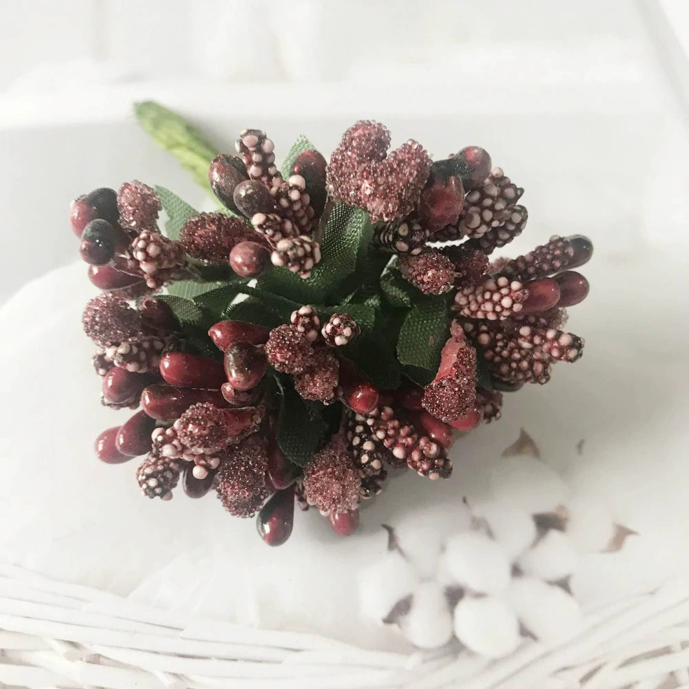 Künstliche Beeren-Picks, 12er-Bund, 9 cm Deko-Zweige mit Blättern, realistisch, für DIY-Kränze, Gestecke, Hochzeitsdeko & Bastelprojekte