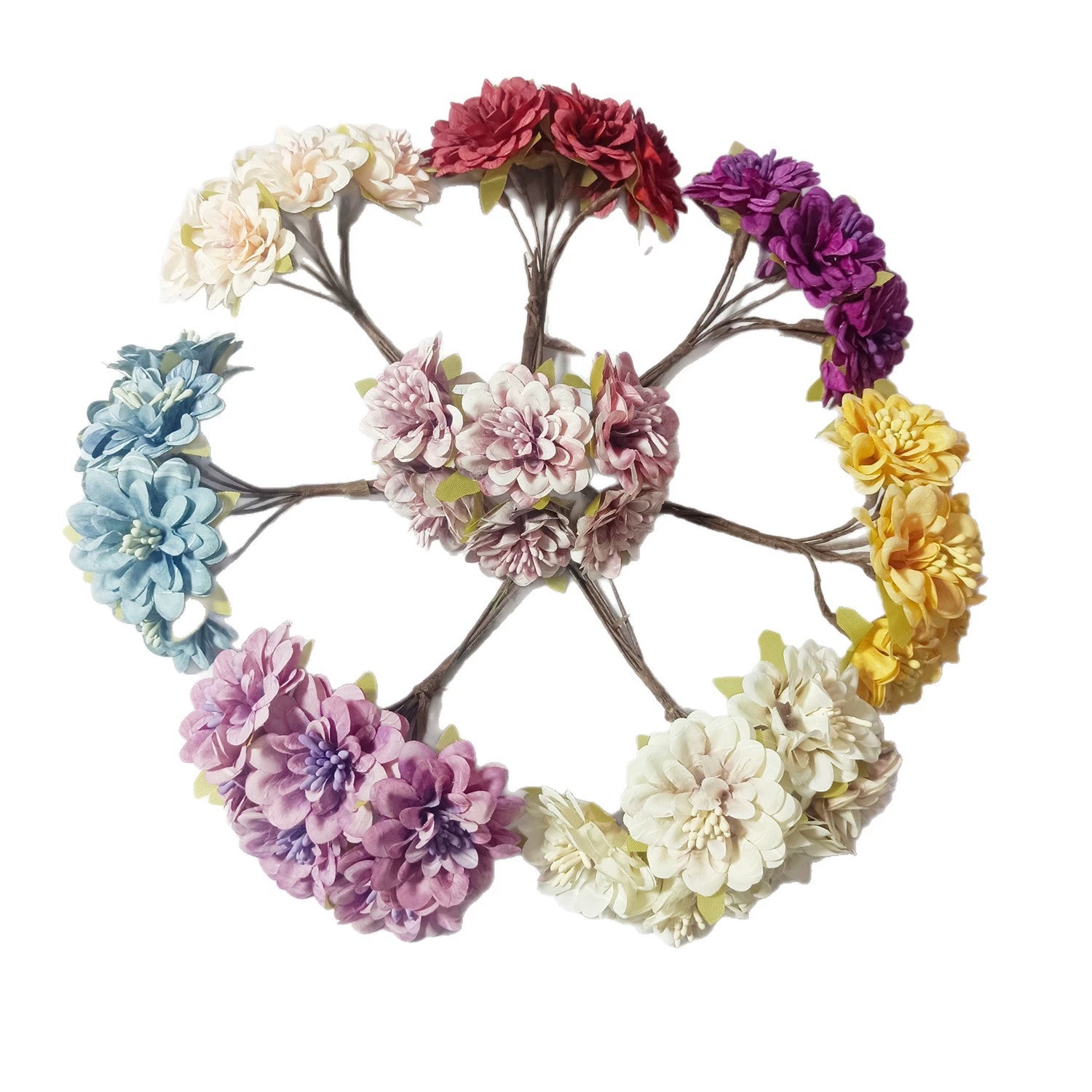 Kleine Dahlien Kunstblumen, 11 cm Mini-Bouquet, täuschend echte Seidenblumen für DIY, Gestecke, Anstecker, Hochzeit & Dekoration