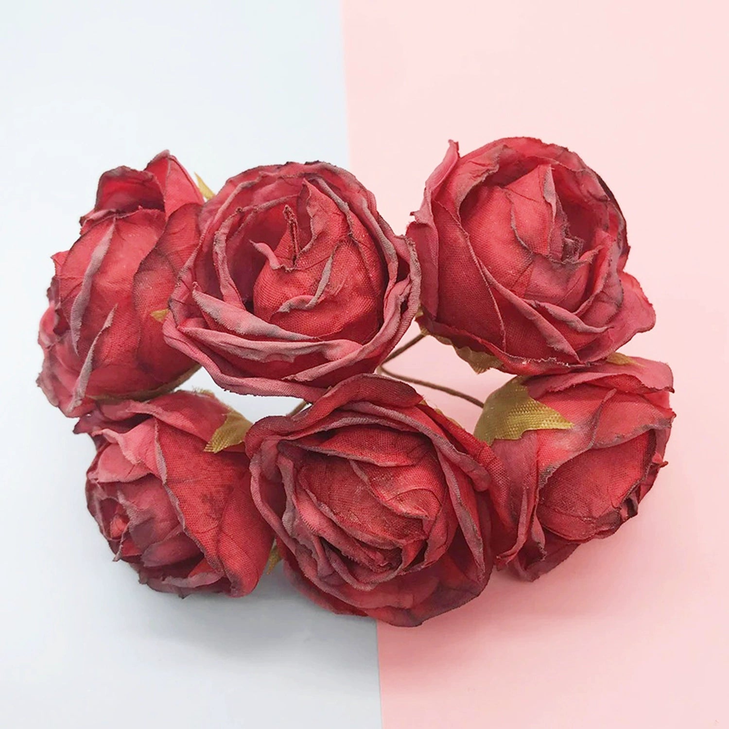 Künstlicher Rosenstrauß, 10 cm, realistisch, ideal für Hochzeiten, Geschenke, Dekoration, langlebig, pflegeleicht, 6 Blüten